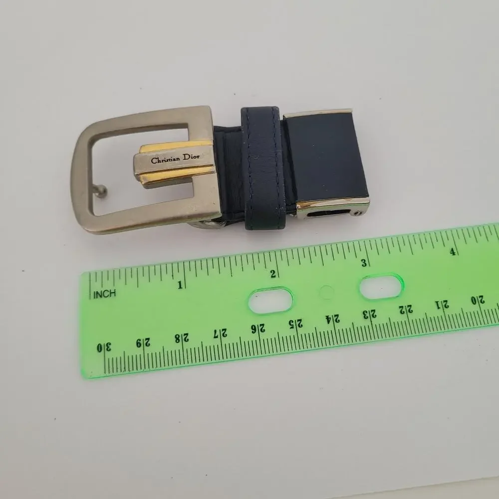 Christian Dior Silver Navy‎ Blue Metal Belt Buckle Replacement Logo Slim Vintage